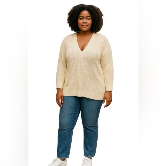 Cabi Sweater Women’s Ivory Size XL Croquet Pullover Alabaster Cotton V-Neck - Picture 3 of 4